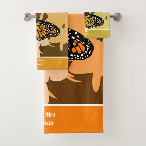 Cute Orange Mr  Mrs Monarch Butterfly Pair Bath Towel Set