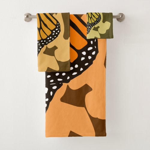 Cute Orange Mrs Name Monarch Butterfly Bath Towel Set