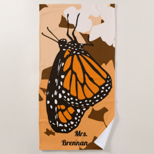 Cute Orange Mrs Name Monarch Butterfly Beach Towel