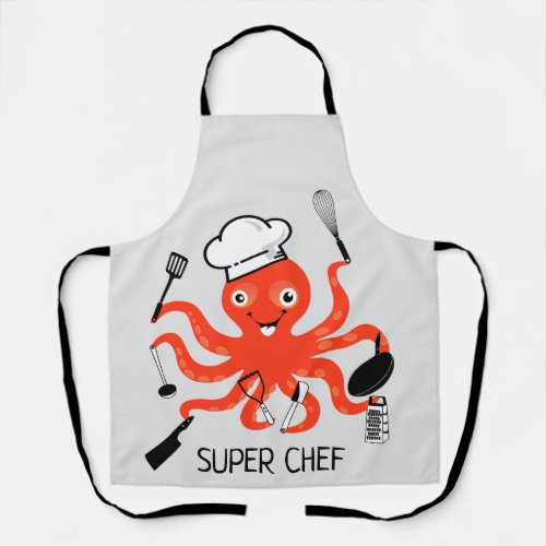 Cute Orange Octopus Chef Personalize Apron