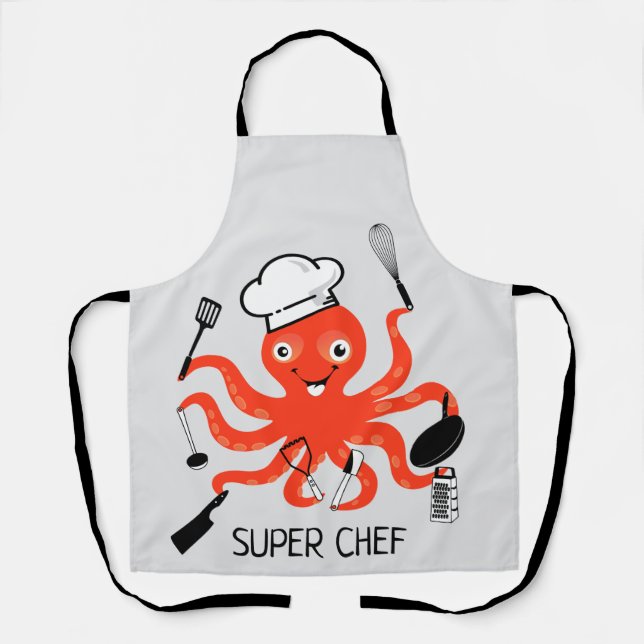 Cute Orange Octopus Chef Personalize Apron (Front)