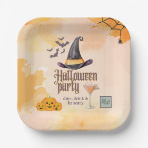 Cute Orange Office Halloween Party With Logo Paper Plates