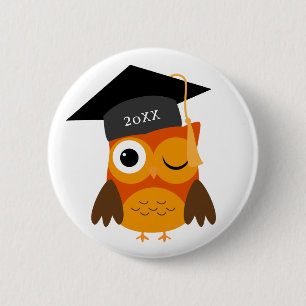 Cute Orange Owl   Custom Class Of Graduation Pinback Button