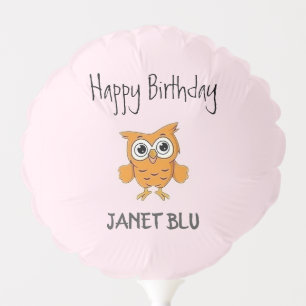 Cute orange owl happy birthday on pink balloon