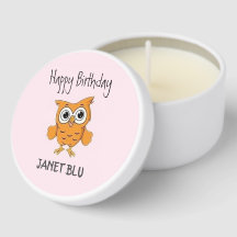 Cute orange owl happy birthday on pink