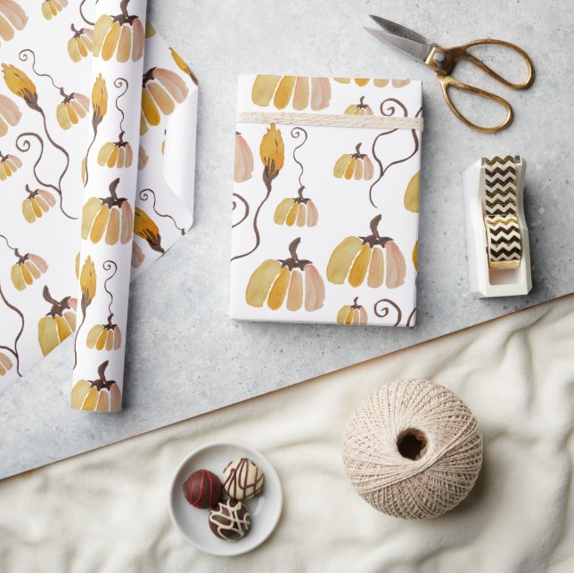 Cute Orange Pastel Watercolor Pumpkin Wrapping Paper (Crafts)