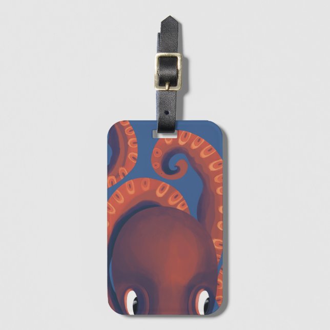 Cute Orange Peeking Octopus  Luggage Tag (Front Vertical)