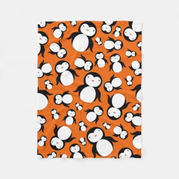 Cute Orange Penguin Pattern Fleece Blanket by Brothergravydesigns at Zazzle