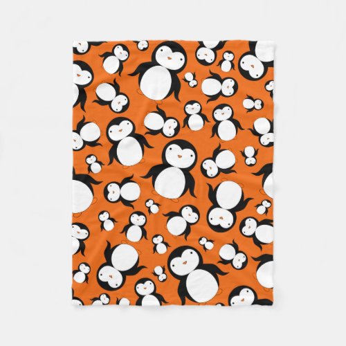 Cute orange penguin pattern fleece blanket