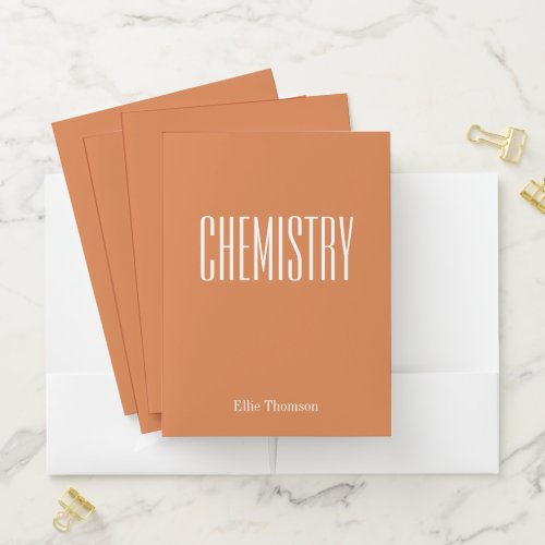 Cute Orange Personalized School Subject Chemistry Pocket Folder