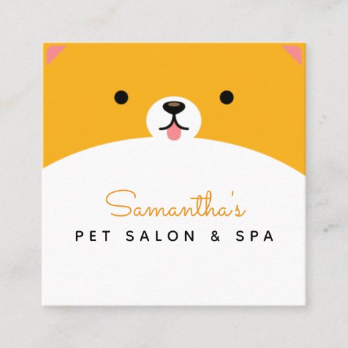 Cute Orange Pet Face Animal Care Salon Spa Modern  Square Business Card