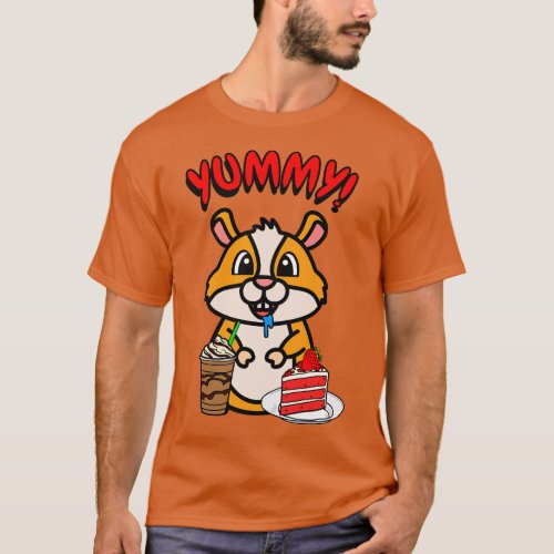 Cute orange pet is having coffee and cake T_Shirt
