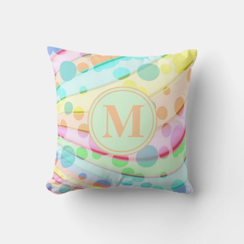 Cute Orange Pink Blue Pastel Wave Pattern Monogram Throw Pillow