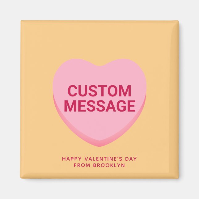 Cute orange pink custom message conversation heart magnet (Front)