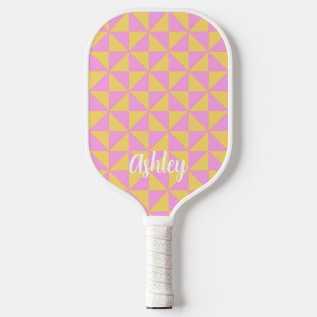 cute orange pink retro geometric design pickleball paddle (Front)