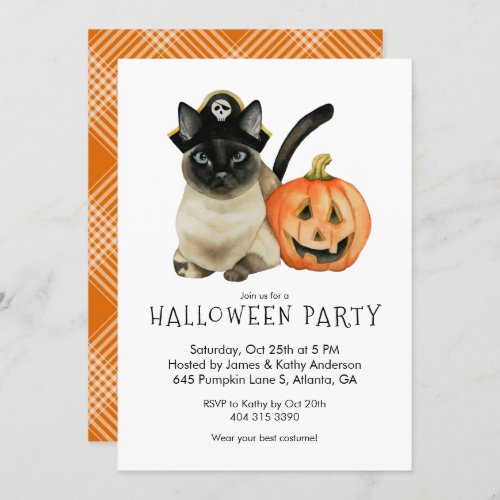 Cute Orange Pirate Cat Halloween Costume Party Invitation