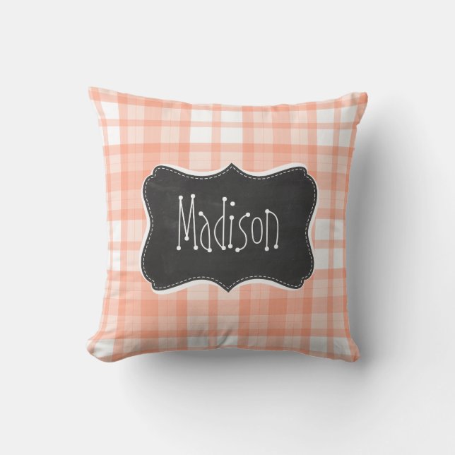 Cute Orange Plaid; Vintage Chalkboard Throw Pillow (Front)