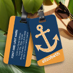 Cute Orange Polka Dot Anchor with Navy Custom Name Luggage Tag<br><div class="desc">A trendy and elegant design with dots and preppy colors plus an area to add your name or monogram.</div>