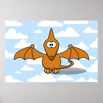Cute Orange Pterodactyl Cartoon Poster by ZooCute at Zazzle