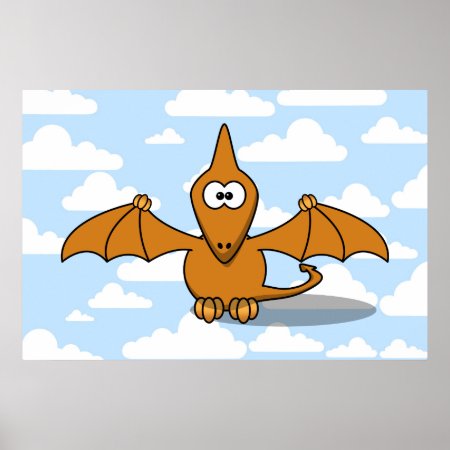 Cute Orange Pterodactyl Cartoon Poster