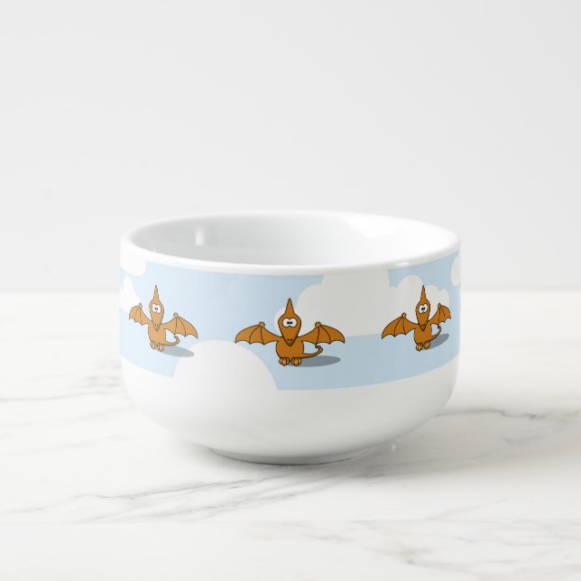 Cute Orange Pterodactyl Cartoon Soup Mug (Front)