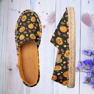 Cute Orange Pumpkin Autumn Leaf Pattern Espadrilles