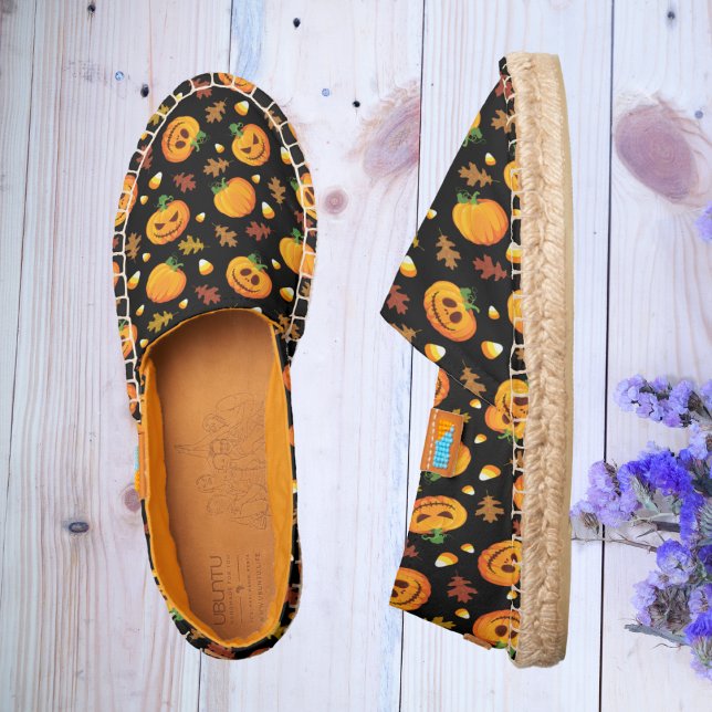 Cute Orange Pumpkin Autumn Leaf Pattern Espadrilles (Creator Uploaded)