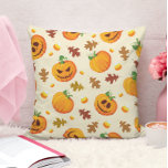 Cute Orange Pumpkin Autumn Leaf Pattern Throw Pillow at Zazzle