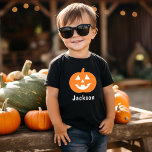 Cute Orange Pumpkin Custom Name Halloween Toddler T-shirt<br><div class="desc">Halloween shirt features a spooky-cute orange jack o lantern pumpkin and custom white text that can be personalized with your child's name.</div>