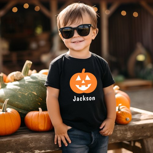 Cute Orange Pumpkin Custom Name Halloween Toddler T_shirt