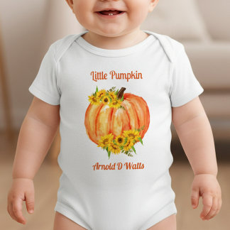 Cute Orange Pumpkin Floral White Baby Bodysuit