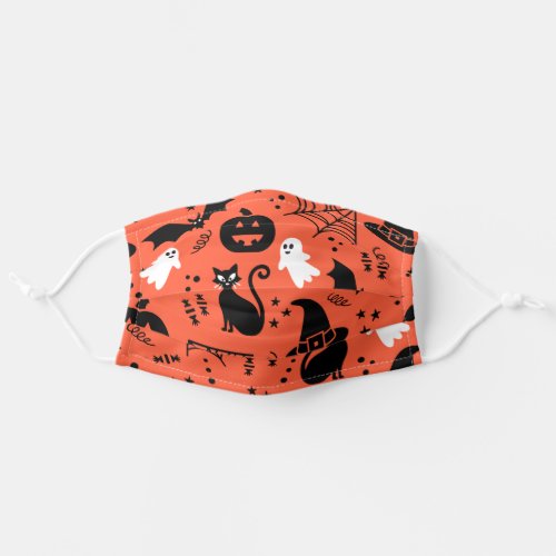 Cute Orange Pumpkin Ghost Halloween Pattern Adult Cloth Face Mask