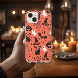 Cute Orange Pumpkin Ghost Halloween Pattern iPhone 12 Case
