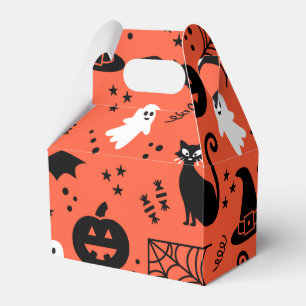 Cute Orange Pumpkin Ghost Halloween Pattern Favor Boxes
