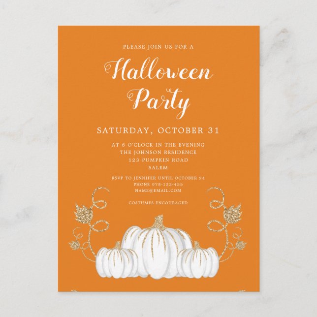 Cute Orange Pumpkin Halloween Party Postcard (Front)