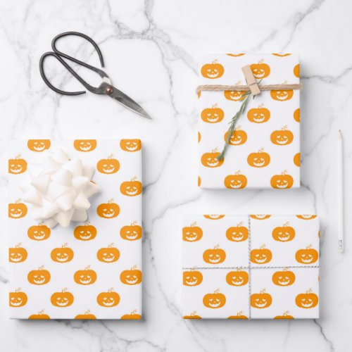 Cute Orange Pumpkin Halloween Pattern Wrapping Paper Sheets