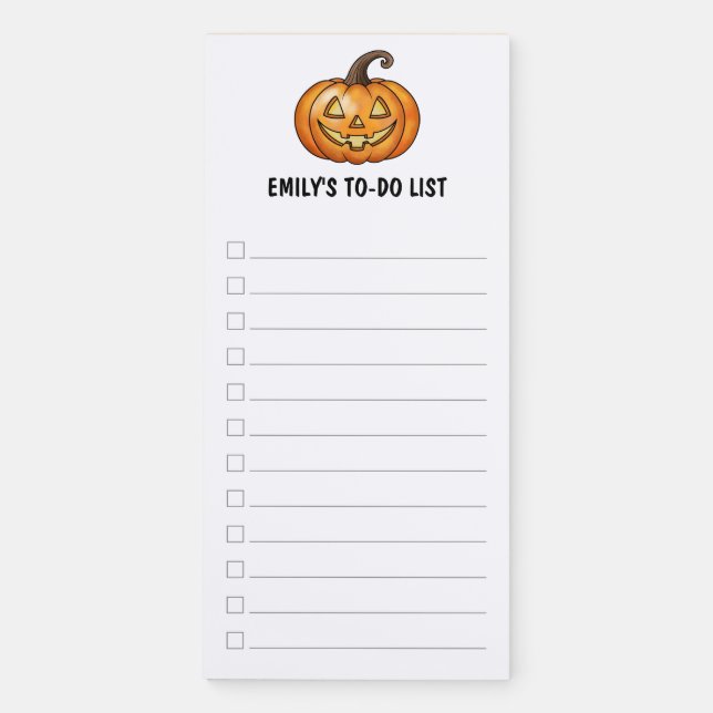 Cute Orange Pumpkin Halloween To-Do List Magnetic Notepad (Front)