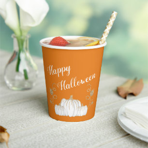 Cute Orange Pumpkin Happy Halloween Paper Cups