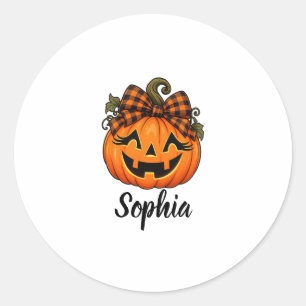 Cute Orange Pumpkin  Monogram Name Halloween  Classic Round Sticker