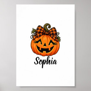 Cute Orange Pumpkin  Monogram Name Halloween  Poster