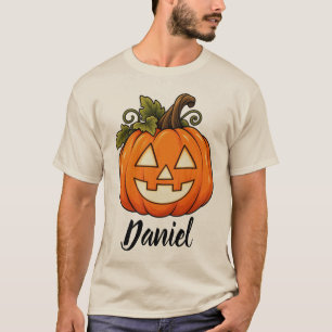 Cute Orange Pumpkin Monogram Name Halloween T T-Shirt