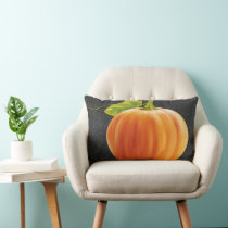 Cute Orange Pumpkin On Black Gray Chalkboard Lumbar Pillow