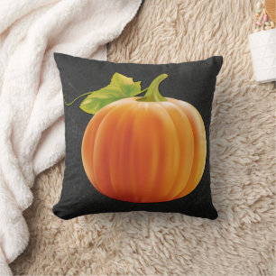 Cute Orange Pumpkin On Black Gray Chalkboard Throw Pillow