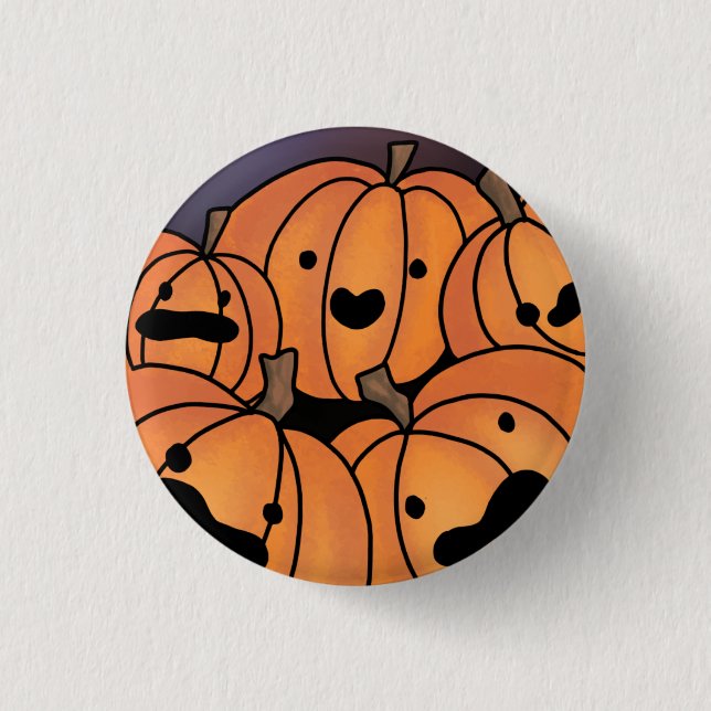 Cute Orange Pumpkin Patch Illustration Button (Front)