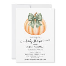Cute Orange Pumpkin & Plaid Bow Baby Shower