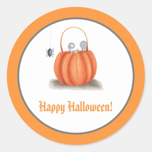 Cute orange pumpkin treat bag happy halloween classic round sticker