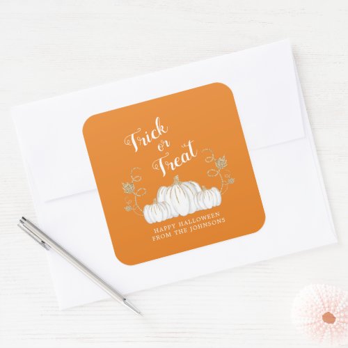 Cute Orange Pumpkin Trick Or Treat Halloween Square Sticker