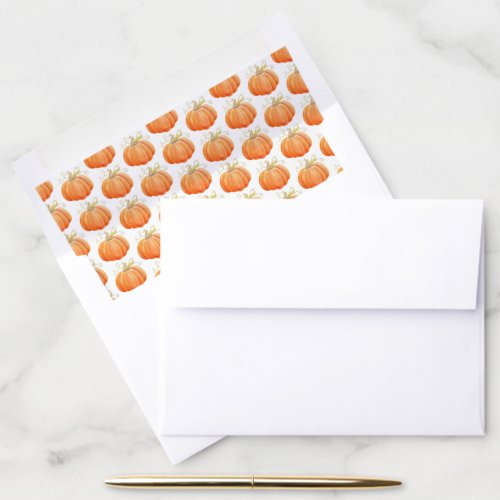 Cute orange pumpkin watercolor art patterned envelope liner