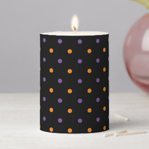 Cute orange purple black polka dots Halloween Pillar Candle