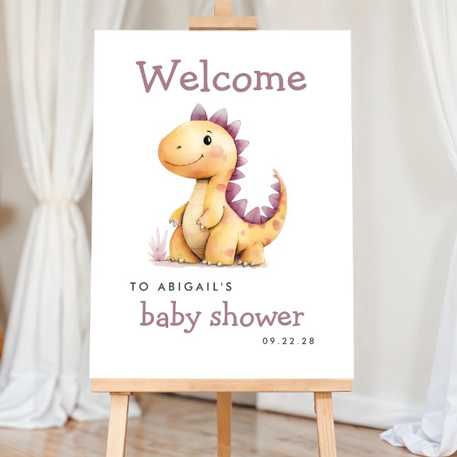 Cute Orange Purple Dinosaur Baby Shower Welcome Foam Board (Creator Uploaded)